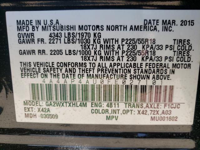 Photo 9 VIN: 4A4AP4AU0FE027101 - MITSUBISHI OUTLANDER 