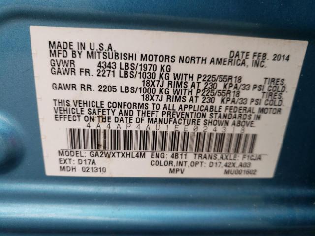 Photo 12 VIN: 4A4AP4AU1EE024318 - MITSUBISHI OUTLANDER 