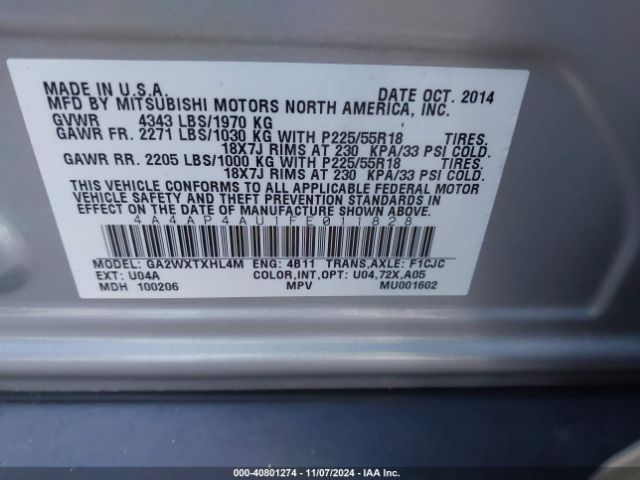 Photo 8 VIN: 4A4AP4AU1FE011828 - MITSUBISHI OUTLANDER SPORT 