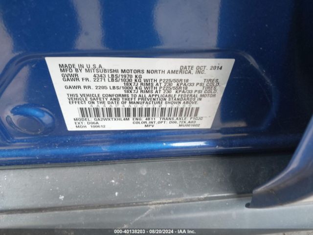 Photo 8 VIN: 4A4AP4AU2FE012289 - MITSUBISHI OUTLANDER SPORT 