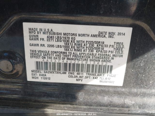 Photo 8 VIN: 4A4AP4AU2FE018092 - MITSUBISHI OUTLANDER SPORT 