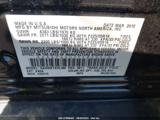 Photo 8 VIN: 4A4AP4AU2FE029416 - MITSUBISHI OUTLANDER SPORT 