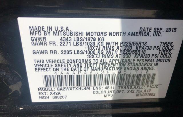 Photo 9 VIN: 4A4AP4AU2FE051710 - MITSUBISHI OUTLANDER 