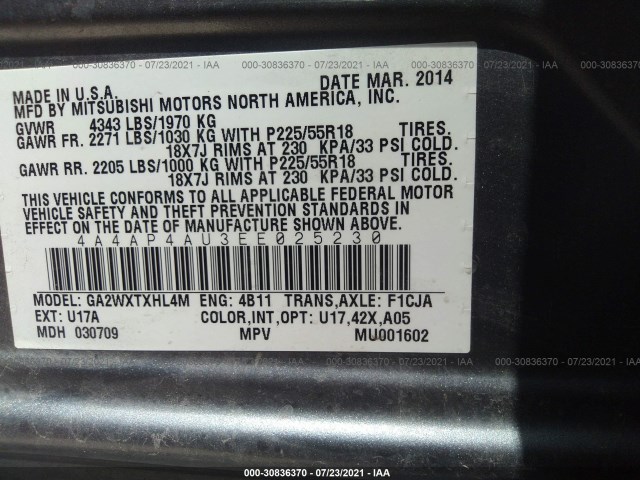 Photo 8 VIN: 4A4AP4AU3EE025230 - MITSUBISHI OUTLANDER SPORT 