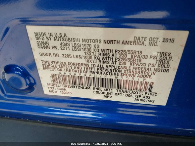 Photo 8 VIN: 4A4AP4AU7FE055610 - MITSUBISHI OUTLANDER SPORT 