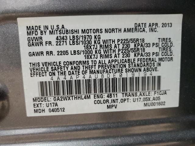 Photo 11 VIN: 4A4AP4AU8DE019194 - MITSUBISHI OUTLANDER 