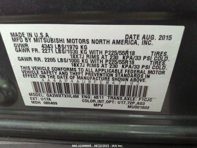 Photo 8 VIN: 4A4AP4AU8FE047192 - MITSUBISHI OUTLANDER SPORT 