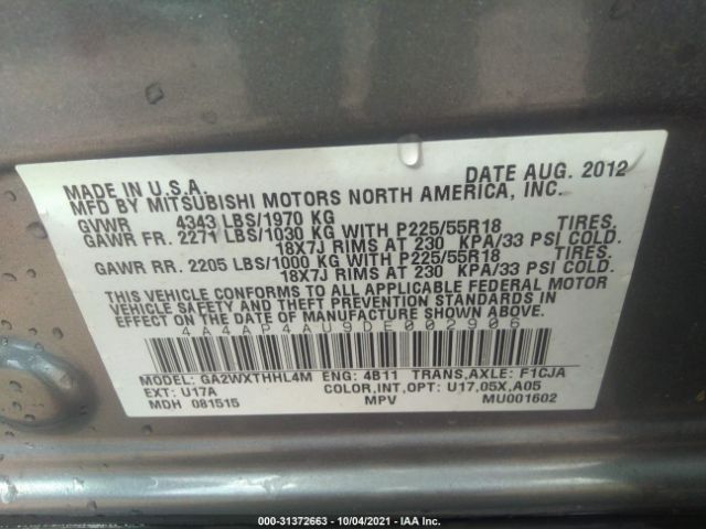 Photo 8 VIN: 4A4AP4AU9DE002906 - MITSUBISHI OUTLANDER SPORT 