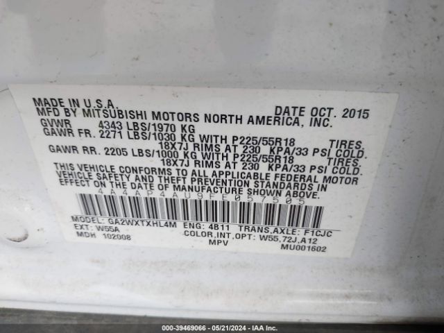 Photo 8 VIN: 4A4AP4AU9FE057505 - MITSUBISHI OUTLANDER SPORT 