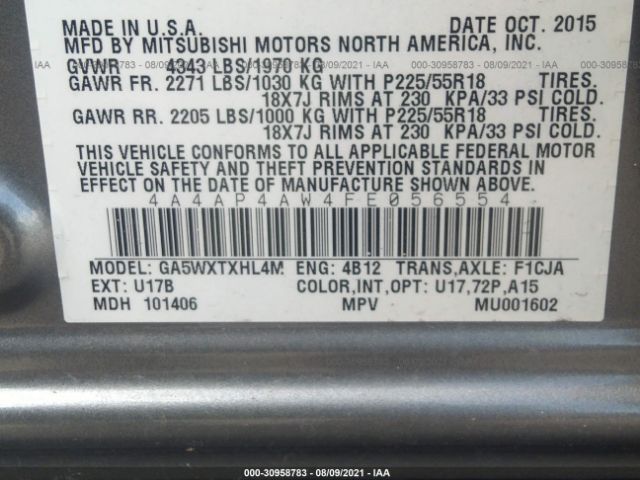 Photo 8 VIN: 4A4AP4AW4FE056554 - MITSUBISHI OUTLANDER SPORT 