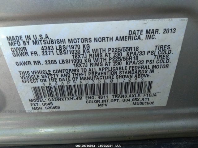 Photo 8 VIN: 4A4AP5AU3DE017083 - MITSUBISHI OUTLANDER SPORT 