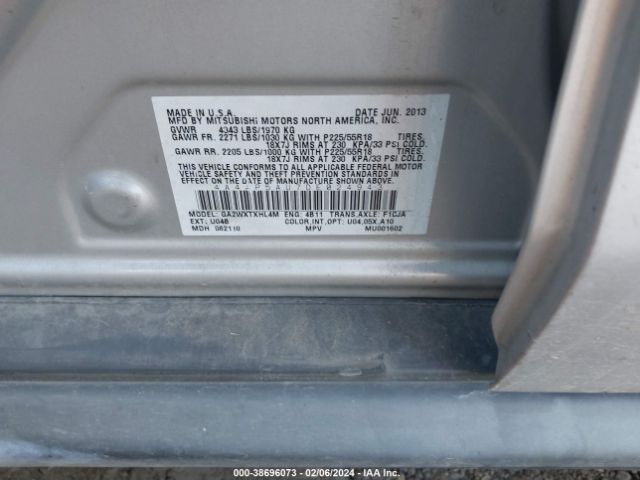 Photo 8 VIN: 4A4AP5AU7DE024943 - MITSUBISHI OUTLANDER SPORT 