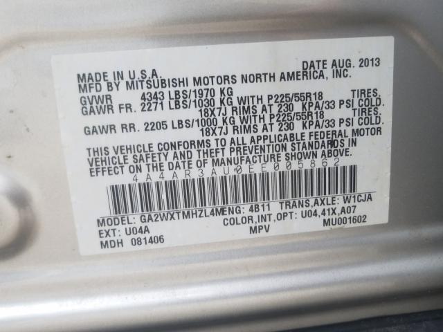 Photo 9 VIN: 4A4AR3AU0EE005862 - MITSUBISHI OUTLANDER 