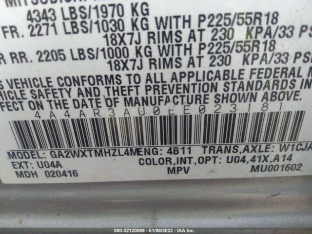 Photo 8 VIN: 4A4AR3AU0EE023181 - MITSUBISHI OUTLANDER SPORT 