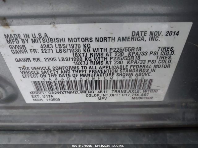 Photo 8 VIN: 4A4AR3AU0FE015535 - MITSUBISHI OUTLANDER SPORT 