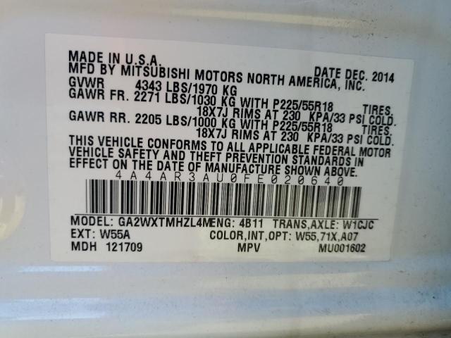 Photo 11 VIN: 4A4AR3AU0FE020640 - MITSUBISHI OUTLANDER 