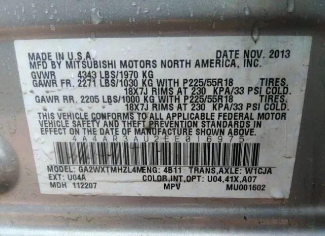 Photo 8 VIN: 4A4AR3AU2EE016975 - MITSUBISHI OUTLANDER 