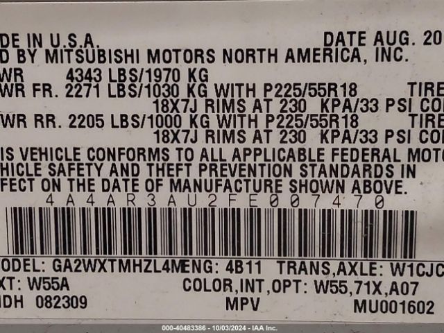 Photo 8 VIN: 4A4AR3AU2FE007470 - MITSUBISHI OUTLANDER SPORT 