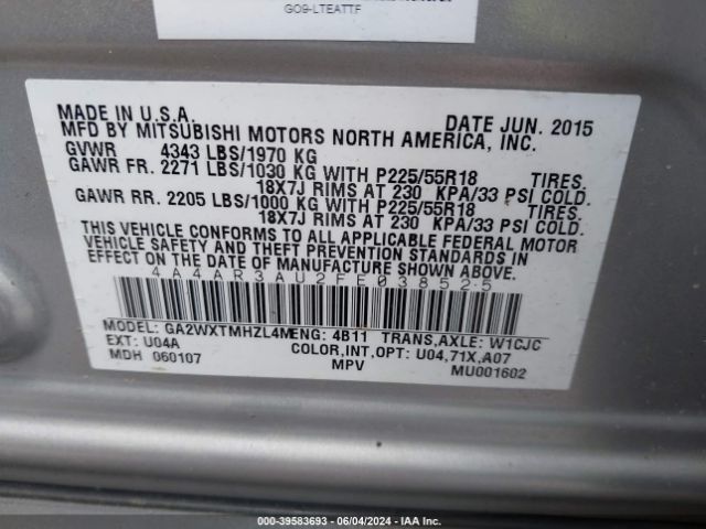 Photo 8 VIN: 4A4AR3AU2FE038525 - MITSUBISHI OUTLANDER SPORT 