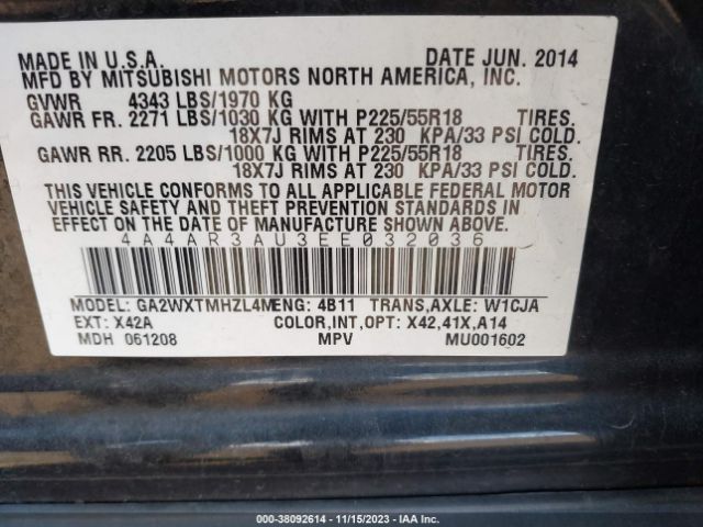 Photo 8 VIN: 4A4AR3AU3EE032036 - MITSUBISHI OUTLANDER SPORT 