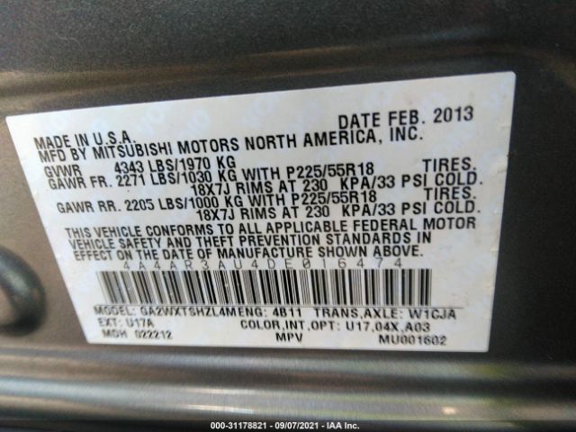 Photo 8 VIN: 4A4AR3AU4DE016474 - MITSUBISHI OUTLANDER SPORT 