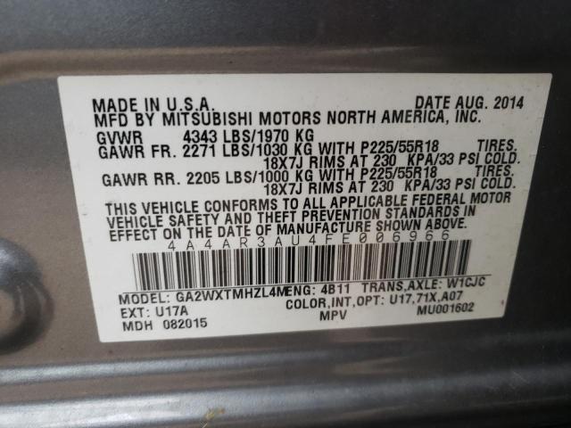 Photo 9 VIN: 4A4AR3AU4FE006966 - MITSUBISHI OUTLANDER 