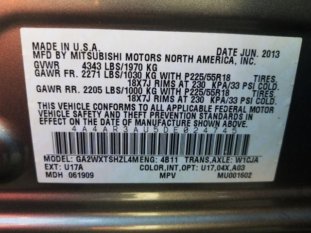 Photo 9 VIN: 4A4AR3AU5DE024745 - MITSUBISHI OUTLANDER 