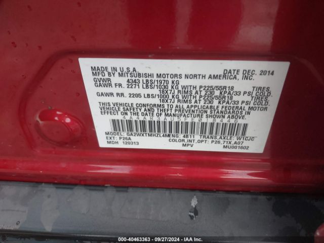 Photo 8 VIN: 4A4AR3AU5FE018446 - MITSUBISHI OUTLANDER SPORT 