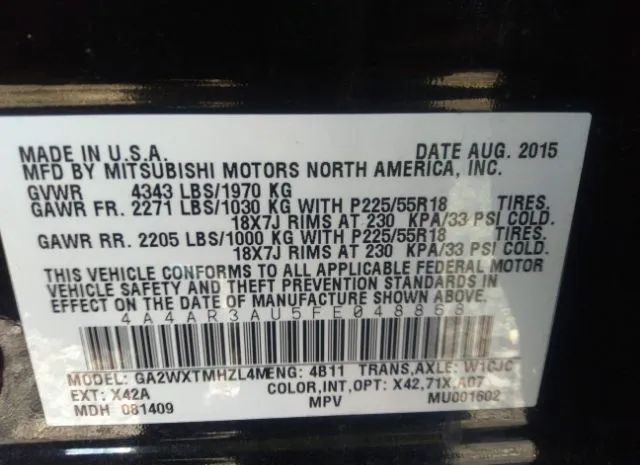 Photo 8 VIN: 4A4AR3AU5FE048868 - MITSUBISHI OUTLANDER SPORT 