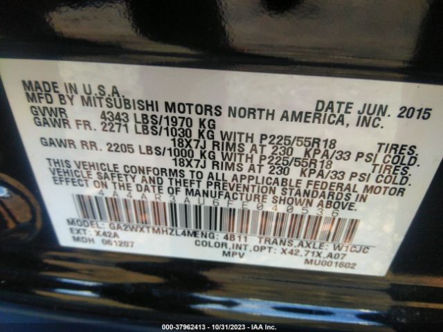 Photo 8 VIN: 4A4AR3AU6FE040536 - MITSUBISHI OUTLANDER SPORT 