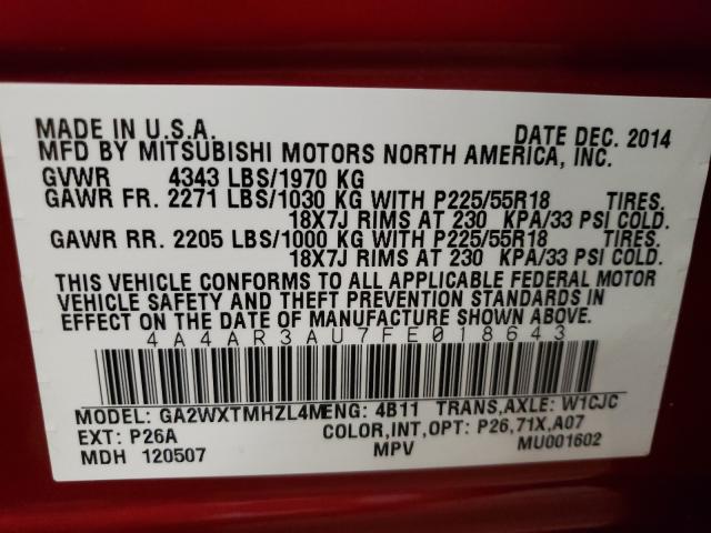 Photo 9 VIN: 4A4AR3AU7FE018643 - MITSUBISHI OUTLANDER 