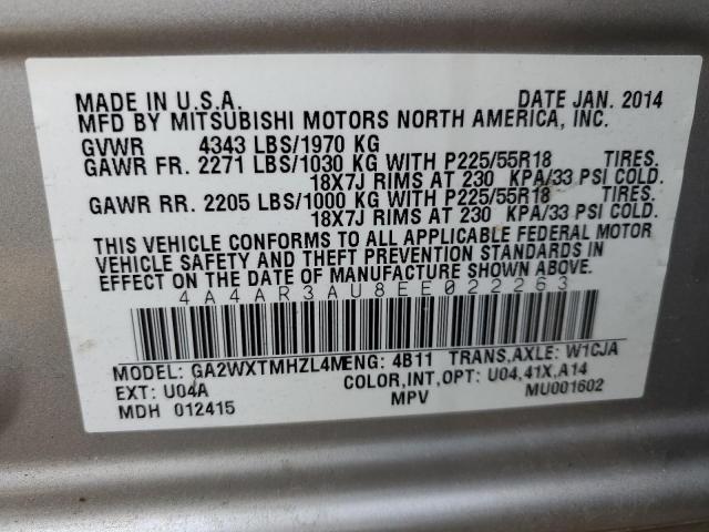 Photo 9 VIN: 4A4AR3AU8EE022263 - MITSUBISHI OUTLANDER 