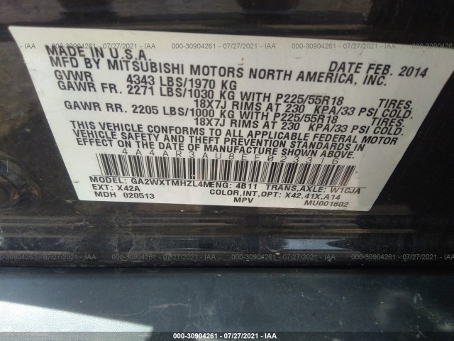 Photo 8 VIN: 4A4AR3AU8EE023316 - MITSUBISHI OUTLANDER SPORT 