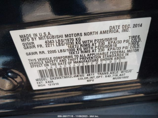 Photo 8 VIN: 4A4AR3AU8FE021096 - MITSUBISHI OUTLANDER SPORT 