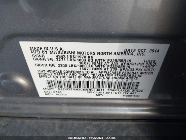 Photo 8 VIN: 4A4AR3AU9FE014285 - MITSUBISHI OUTLANDER SPORT 