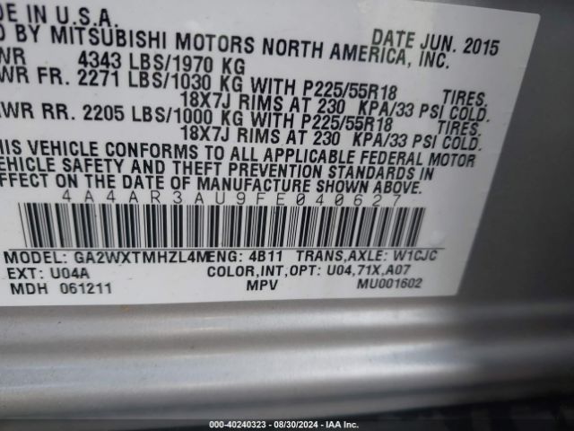 Photo 8 VIN: 4A4AR3AU9FE040627 - MITSUBISHI OUTLANDER SPORT 