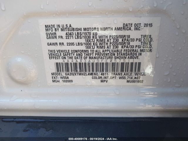 Photo 8 VIN: 4A4AR3AU9FE057511 - MITSUBISHI OUTLANDER SPORT 