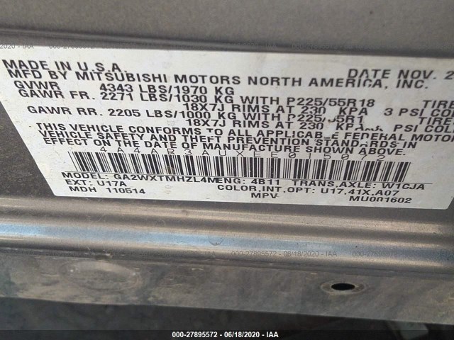 Photo 8 VIN: 4A4AR3AUXEE015072 - MITSUBISHI OUTLANDER SPORT 