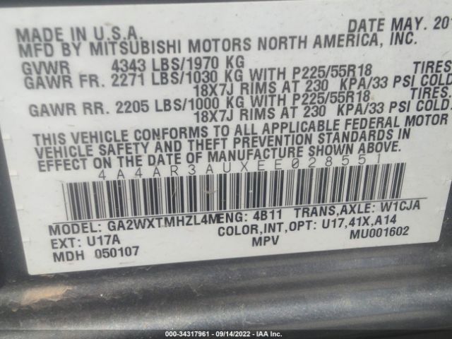 Photo 8 VIN: 4A4AR3AUXEE028551 - MITSUBISHI OUTLANDER SPORT 