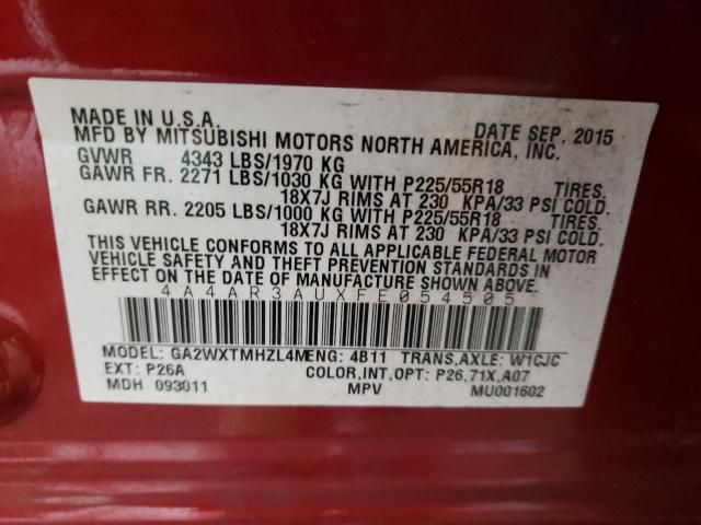 Photo 9 VIN: 4A4AR3AUXFE054505 - MITSUBISHI OUTLANDER 