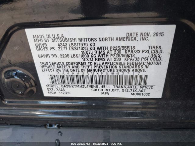 Photo 8 VIN: 4A4AR3AUXFE062717 - MITSUBISHI OUTLANDER SPORT 