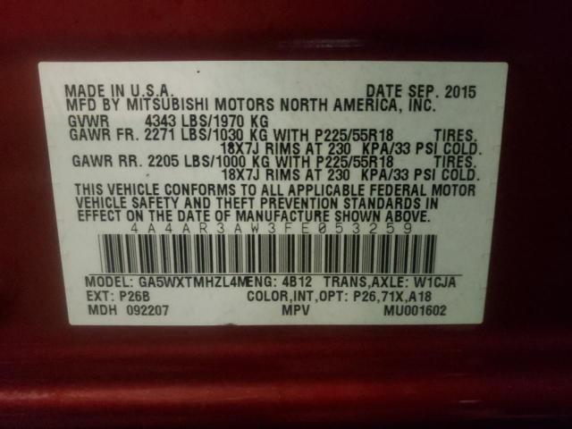 Photo 9 VIN: 4A4AR3AW3FE053259 - MITSUBISHI OUTLANDER SPORT 