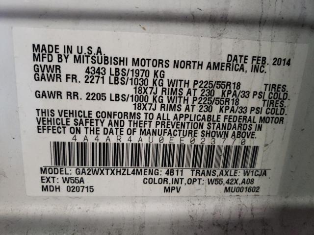 Photo 9 VIN: 4A4AR4AU0EE023770 - MITSUBISHI OUTLANDER 