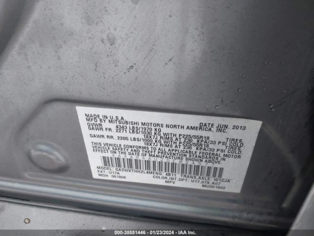 Photo 8 VIN: 4A4AR4AU2DE024577 - MITSUBISHI OUTLANDER SPORT 