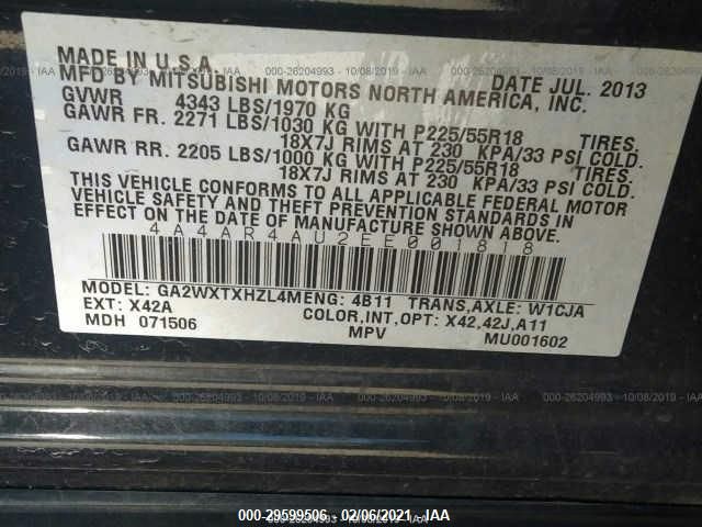 Photo 8 VIN: 4A4AR4AU2EE001818 - MITSUBISHI OUTLANDER SPORT 