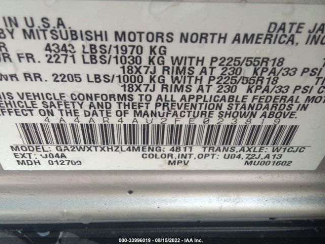 Photo 8 VIN: 4A4AR4AU2FE023819 - MITSUBISHI OUTLANDER SPORT 