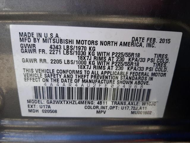 Photo 9 VIN: 4A4AR4AU2FE024968 - MITSUBISHI OUTLANDER 