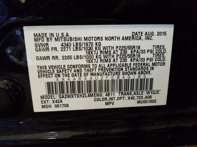 Photo 9 VIN: 4A4AR4AU2FE049109 - MITSUBISHI OUTLANDER 