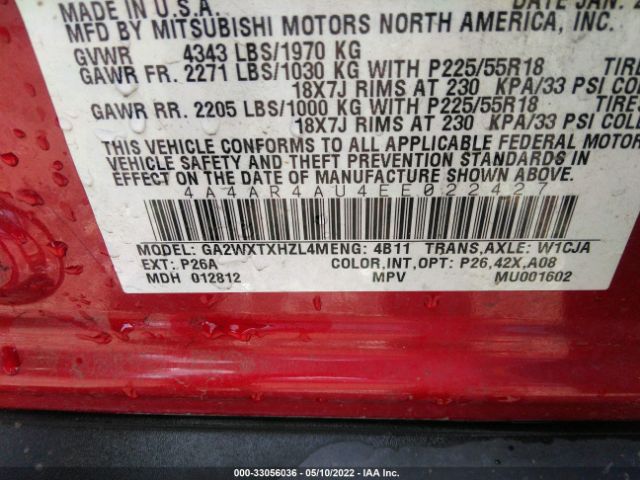 Photo 8 VIN: 4A4AR4AU4EE022427 - MITSUBISHI OUTLANDER SPORT 