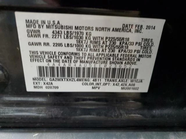 Photo 12 VIN: 4A4AR4AU5EE023652 - MITSUBISHI OUTLANDER 